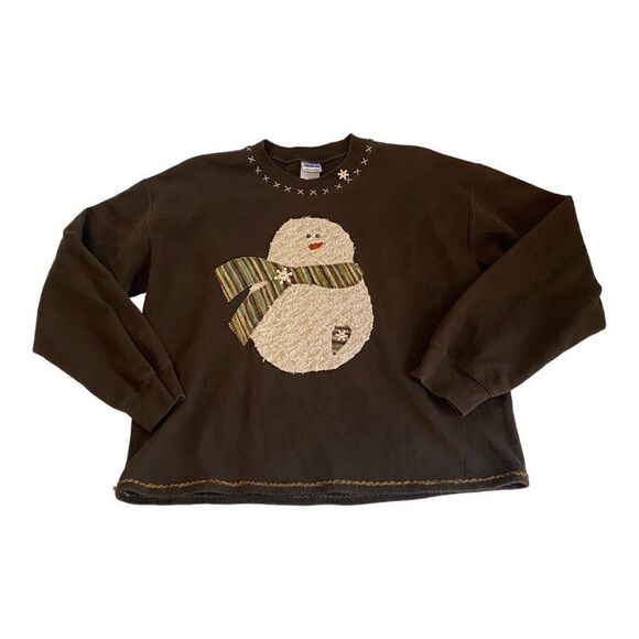 Vintage Gildan Snowman Sweatshirt Winter Size M Brown - Picture 5 of 13